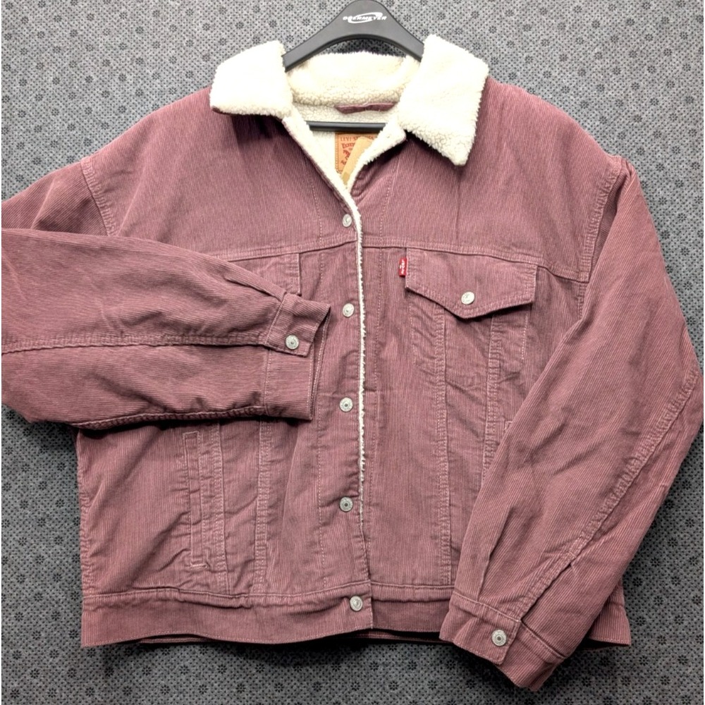 Levi's Women's 90s Sherpa Trucker Jacket XL Corduroy Rose Taupe Mauve A4435-0039
